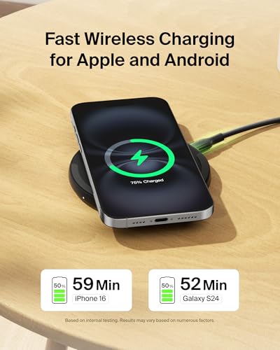 Belkin Wireless Charging Pad 15W - Qi Charger - Wireless Charger iPhone 17, Charging Station for Apple iPhone 16/15/14 Series, AirPods, Samsung Galaxy S25/S24, Pixel 5ft Cable Included, Black, 1-Pack