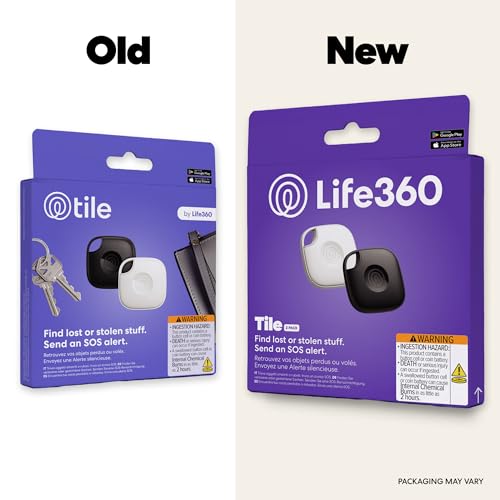 Life360 Tile - Bluetooth Tracker, Keys Finder and Item Locator for Keys, Bags and More. Phone Finder. Both iOS and Android Compatible. 2-Pack (Black/White)