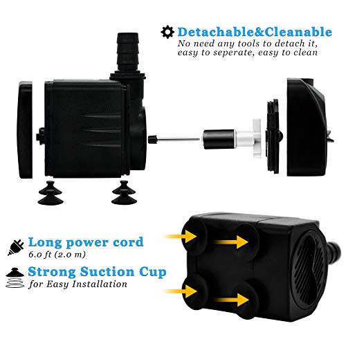 PULACO 160GPH Small Fountain Pump, Ultra Quiet Submersible Water Pump (600L/H, 10Watt) with 3.3 ft Tubing for Aquariums, Pond Fountain, Water Feature, Indoor Fountains