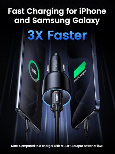 UGREEN 130W USB C Car Charger, Type C Car Charger Adapter Compatible with iPhone 17 17 Air 17 Pro 17 Pro Max 16 16 Plus 16 Pro 16 Pro Max 15 14 13 12, Galaxy S24 S23 Ultra, iPad, MacBook, and More