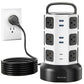 Power Strip Tower JACKYLED Surge Protector Electric Charging Station with 13A 12 Outlets 6 USB Ports Heavy Duty Extension Cord for Home Office Computer Nightstand Laptop Phone White Black