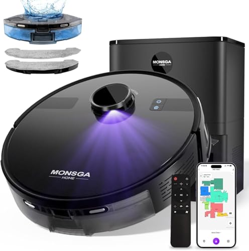 MONSGA Robot Vacuum and Mop Combo, 6000Pa Robotic Vacuum with 3.5L Self Emptying Station, Lidar Navigation Robot Vacuum Cleaner, 180mins Runtime, APP/Remote/Voice Control, for Hard Floors and Carpets