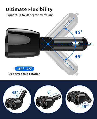 [2026 Upgraded] Cigarette Lighter Splitter, SUPERONE 180W 2-Socket Cigarette Lighter Adapter with Dual QC3.0 and 20W PD USB C Car Charger Splitter for GPS/Dash Cam/Laptop/iPad/iPhone 17/16/15/14/13/12