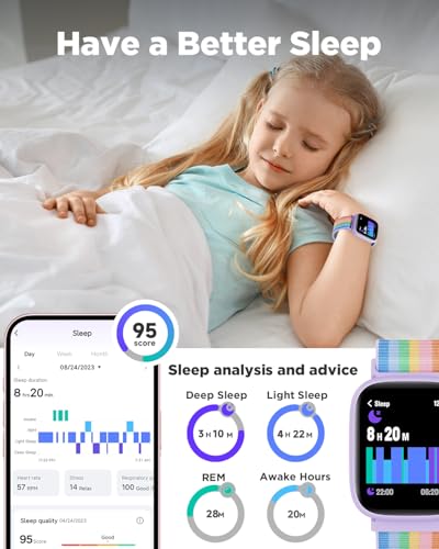 BIGGERFIVE Smart Watch for Kids, 1.8" Fitness Tracker Watch Pedometer, Heart Rate, IP68 Waterproof, Sleep Monitor, Calorie Step Counter, 5 Puzzle Games with/Without APP for Girls Teens 5-16, Nylon