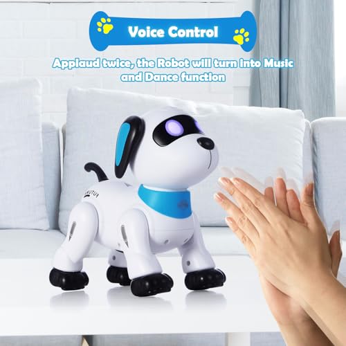 yiman Remote Control Robot Dog Toy – Programmable Smart Robot Dog for Kids 3+, Interactive Dancing & Sound, RC Stunt Toys with LED Eyes, Electronic Pet Toy for Boys & Girls Gifts (Blue)