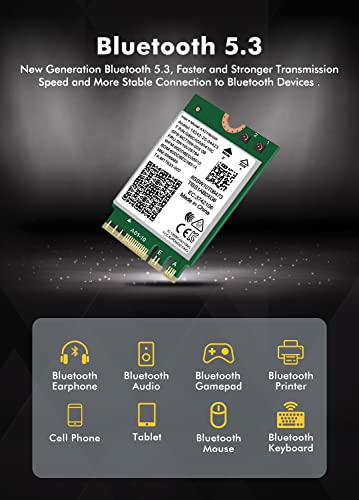 WiFi 6E Wireless Card Intel AX210 NGW Bluetooth 5.3 Tri-Band 5400Mbps Network Adapter for Laptop Support Windows 10/11 (64bit) M.2/NGFF