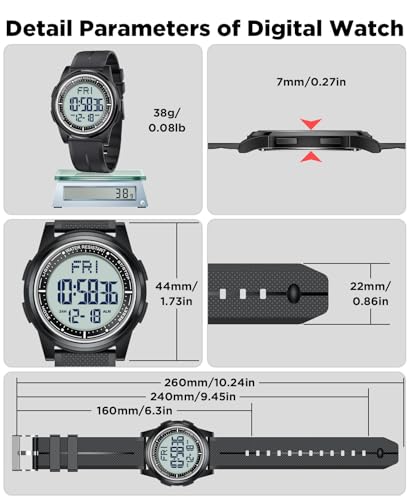 Beeasy Digital Watch for Men Women, 50M Waterproof, Ultra-Thin & Lightweight, 44mm Silicone Sports Watch with Alarm, Stopwatch, Countdown, Ideal for Gym, Running, School, Daily Wear