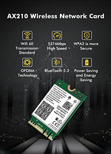 WiFi 6E Wireless Card Intel AX210 NGW Bluetooth 5.3 Tri-Band 5400Mbps Network Adapter for Laptop Support Windows 10/11 (64bit) M.2/NGFF