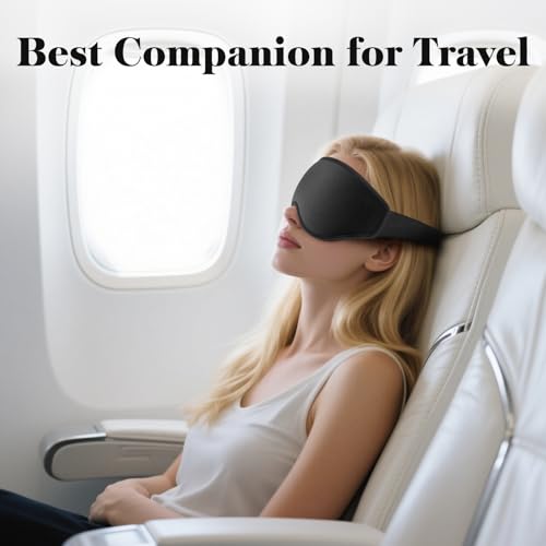 3D Eye Mask Sleep Mask for Men & Women, 100% Pressure-Free & Light Block-Out Eye Mask for Sleep with Easy Adjustable Strap, Night Eye Cover for Travel, Black