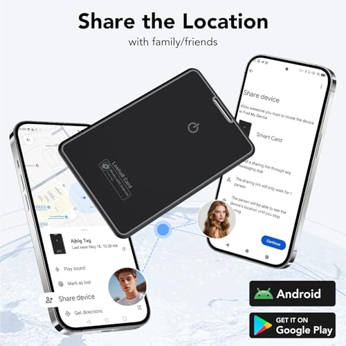2 Pack Wallet Tracker Card for Android Bluetooth Tracker Work with Google Find Hub(Android Only), IP68 Waterproof, Item Finder for Bags, Keys, Passport
