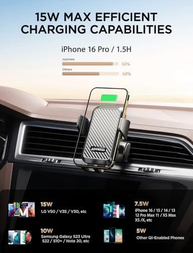 JOYMASS Wireless Car Charger, Phone Holders for Your Car, 15W Auto Clamping Phone Mount Car Accessories for iPhone 16 15 14 13 12 Mini Pro Max 11 XR XS, Samsung Galaxy S24 Ultra S23 S22+ Note 20, etc