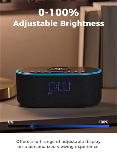 Odokee Wireless Charging Alarm Clock Radio: Qi Certified Fast Wireless Charger for iPhone Samsung - 10W Stereo Bluetooth Speaker - Dimmable Digital Clock with FM Radio for Bedroom Black