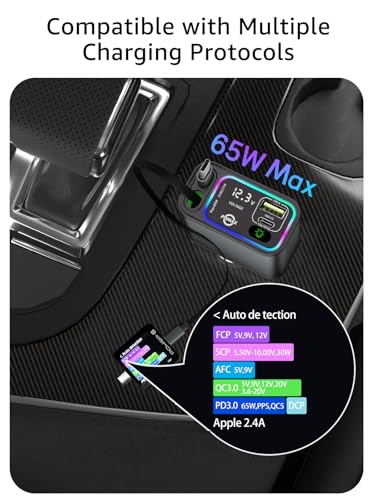 Retractable Car Charger USB C,145W Type C Car Charger Fast Charging with Dual Retractable USB C Cable and USB Ports for iPhone 17/16/15,S25/24/23/22, Pixel 9/8/7（Build-in Dual Type C Cable）