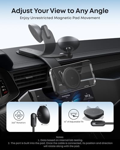 Anker Nano Magnetic Wireless Car Charger, 360° Adjustable Mount Car Charger with Detachable Pad, 15W Qi2 Certified with Alloy Bracket, Fast Charging for iPhone 17/16/15/14/13 Series (Adapter Included)