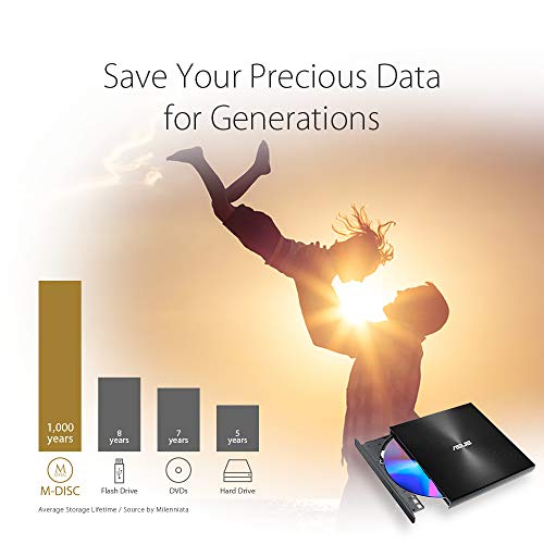 ASUS ZenDrive Black 13mm External 8X DVD/Burner Drive +/-RW with M-Disc Support, Compatible with Both Mac & Windows and Nero BackItUp for Android Devices (USB 2.0 & Type-C Cables Included)