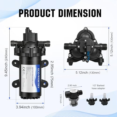 ECO-WORTHY 33-Series Industrial Water Pressure Pump 110V AC 4.0GPM 50PSI RV Fresh Water Diaphragm Pump include Garden Hose Adapters for Irrigation Marine Boat Sprinkler Faucet
