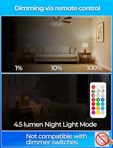 ILC RGB LED Color Changing Light Bulb, 40W Equivalent, 450LM, 2700K Warm White 5W E26 Screw Base RGBW, Flood Light Bulb- 12 Color Choices - Timing Infrared Remote Control (4 Pack)