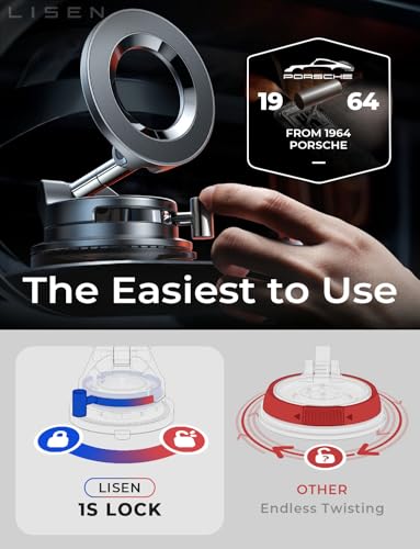 LISEN for Magsafe Car Mount, Cell Phone Holders for Your Car, Magnetic Car Accessories for Women Men Interior Jeep Truck, Vacuum Gifts Kits, for iPhone 17 Pro Max 16 15 14 13 12, Samsung S25，Black