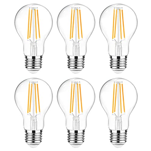 Ascher 60W Equivalent LED Filament Light Bulbs – Warm White 2700K, E26 A19, Pack of 6, Non-Dimmable