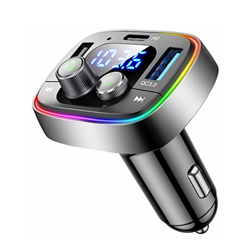 LIHAN FM Transmitter for Car Bluetooth Adapter 5.4,48W PD+QC Fast Charging,Hands-Free Calling,Streams Spotify/Navigation/Music via Car Radio,Wireless Upgrade Non-Bluetooth Cars,USB-C,USB/TF,12V/24V