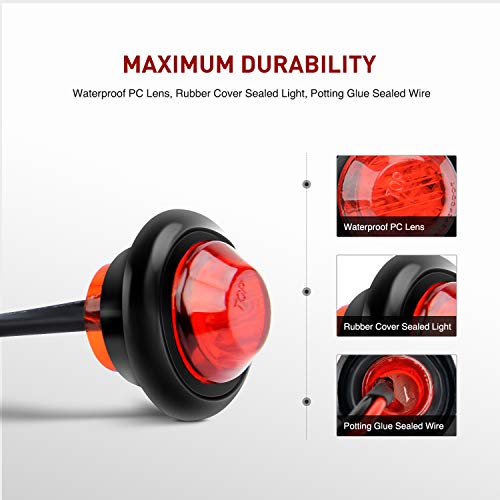 Nilight - TL-04 10 PCS 3/4 Inch Round LED Clearance Light LED Front Rear Side Marker Indicator Light Bullet Marker Light for Truck RV Car Bus Trailer Van Caravan Boat 12V, Red