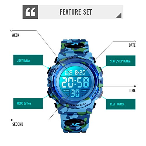 cofuo Kids Digital Watch for Boys Girls, Boys Watches Ages 3-17,Sport Outdoor Watch for Kid, 50M Waterproof Analog Multifunctional Chronograph LED Alarm Stopwatch Silicone Band, Kids Gift