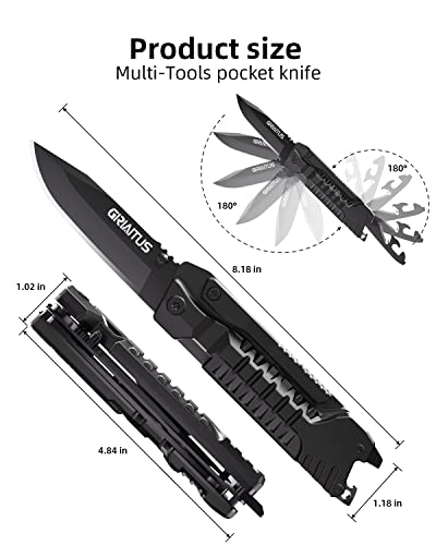 17 in 1 Multitool Knife Fire Starting Stick Bottle Opener Saw for Camping | Screwdrivers Whistle Window Breaker for Hiking, Outdoor, Survival and Everyday Use Gifts for Men Dad