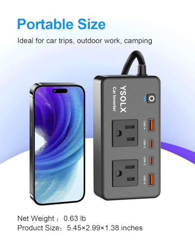 300W Portable Charger Car Power Inverters for Vehicle | 24W USB A/C,Dual 12V-110V AC Car Plug Adapter Outlet,Cigarette Lighter Adapter for Laptop/Camping/Road trip essentials