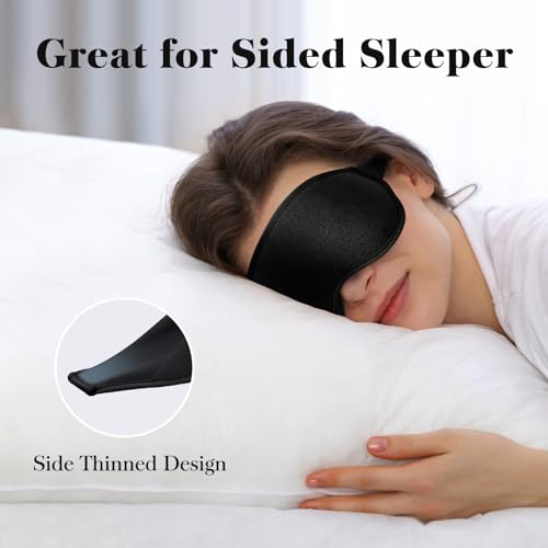 3D Eye Mask Sleep Mask for Men & Women, 100% Pressure-Free & Light Block-Out Eye Mask for Sleep with Easy Adjustable Strap, Night Eye Cover for Travel, Black
