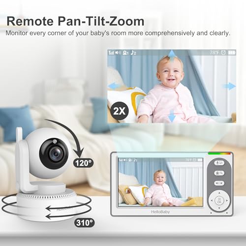 HelloBaby 4.3'' Video Baby Monitor with 30 Hours Battery, Remote Pan-Tilt-Zoom Baby Monitor No WiFi, Baby Monitor with Camera and Audio, Night Vision, ECO Mode, Two-way Talk, 8 Lullabies, 1000ft Range