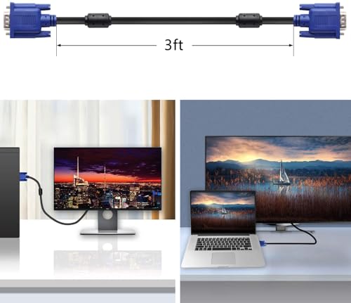 PASOW VGA to VGA Monitor Cable HD15 Male to Male for TV Computer Projector (3 Feet)