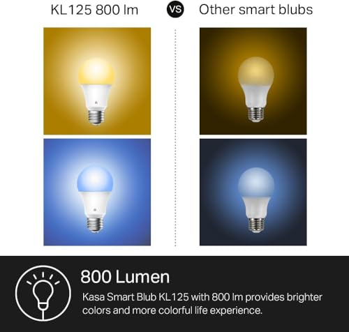 Kasa Smart Light Bulbs, Full Color Changing Dimmable Smart WiFi Bulbs Compatible with Alexa and Google Home, A19, 9W 800 Lumens,2.4Ghz only, No Hub Required, 4 Count (Pack of 1), Multicolor (KL125P4)