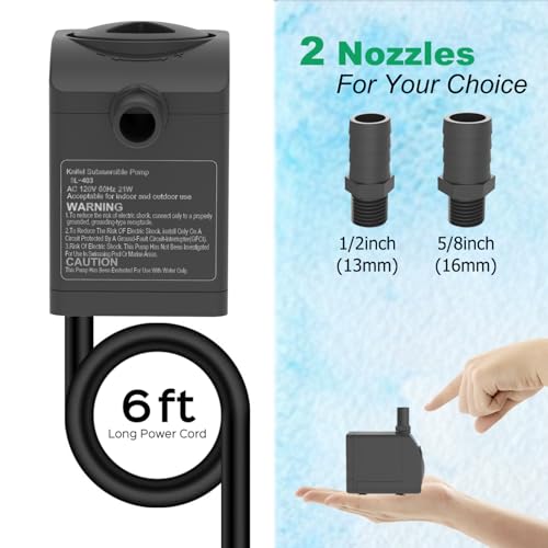 Knifel Submersible Pump 300GPH Ultra Quiet with Over Heating Protection 6ft High Lift for Fountains, Hydroponics, Ponds, Aquariums & More…