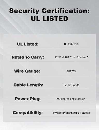 TV Power Cord Compatible with Samsung TV, Ancable 12-Feet 90 Degree Angled 18AWG 2-Prong to L-Shaped C7 Power Cord Compatible with Samsung Philips Toshiba LG Sony Sharp Panasonic Vizio LED T V Sky Box
