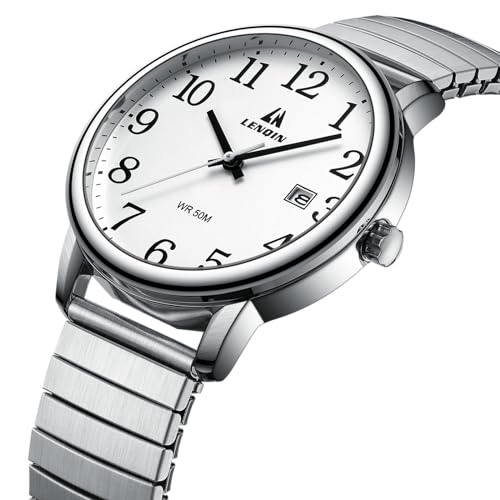 LN LENQIN Mens Watches Easy Read Analog Quartz Sport Waterproof Watch for Men with Date and 38mm Stainless Steel Expansion Band