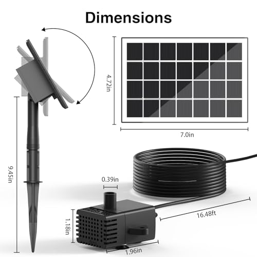 Jutai Solar Fountain Works in Cloudy Day with 2000mAH Battery Backup, 3.5W Glass Panel DIY Water Pump Kit with Sucker and Stake for Bird Bath, Water Feature,Garden, Outdoor-7 Nozzles,16.4ft Power Cord