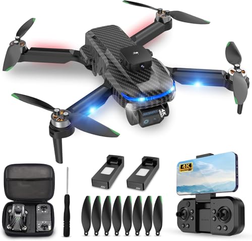 MSMV High-Resolution 4K HD Camera Drone, Wireless RC Toys for Boys Girls, One Button Return, Emergency Stop, Headless Mode, 360° Flips, 2 Batteries & Carrying Case for Kids Adults Beginners, Black