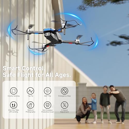 Drone with Camera for Kids Adults, Brushless RC Drone with Anti-Lost Alarm | One Key Takeoff/Landing, Propeller Guards, Voice Control, Foldable Design, Beginner Friendly Gift for Kids and Boys
