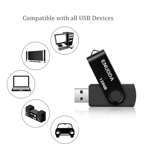 128GB Flash Drive ENUODA Thumb Drive 128GB Swivel Design USB 2.0 Memory Stick Data Storage Jump Drive Pen Drive for Laptop PC Computer (1 Pack, Black)