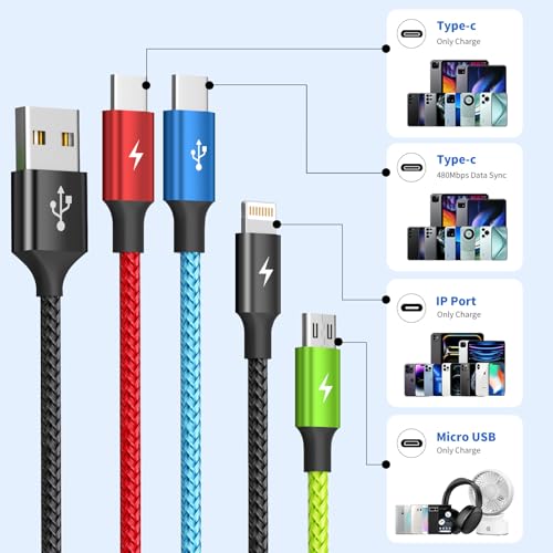 Cruise Essentials 2026 4 in 1 Multi Charging Cable [2Pack 5FT], Tangle Free USB C Car Charger Cable, Nylon Braided Charging Cords for Multiple Devices, Travel Essentials Car Accessories
