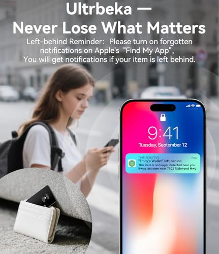 Ultrbeka Ultra-Thin Wallet Tracker Card 0.094in IP68 Waterproof Bluetooth Tracker for Wallets, Passport, Work with Apple Find My, Wireless Charging, Card Locator [Apple MFi Certified] iOS Only