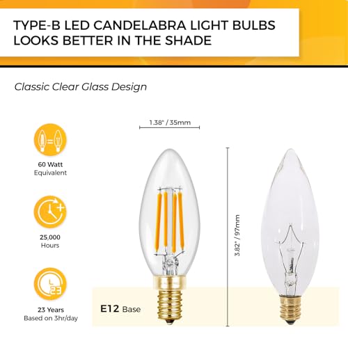 Hizashi 90+CRI Candelabra LED Light Bulbs 60 Watt, 2700K Warm White, E12 LED Bulb Dimmable, B11 Chandelier Light Bulbs, 6W, 550LM, Candle Light Bulbs, UL Listed, 12 Pack