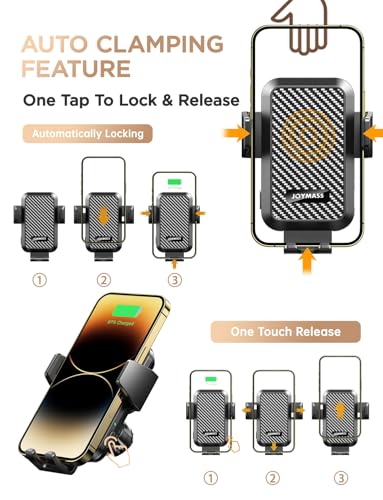 JOYMASS Wireless Car Charger, Phone Holders for Your Car, 15W Auto Clamping Phone Mount Car Accessories for iPhone 16 15 14 13 12 Mini Pro Max 11 XR XS, Samsung Galaxy S24 Ultra S23 S22+ Note 20, etc