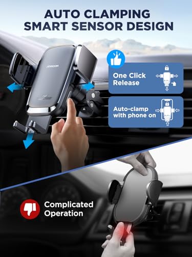JOYROOM Wireless Car Charger, 15W Fast Charging Auto Clamping Car Phone Holder Charger, Air Vent Car Phone Holder Mount for iPhone 17/16/15 Pro Max Air, Galaxy S26/25 Ultra, Pixel 10 Pro and More