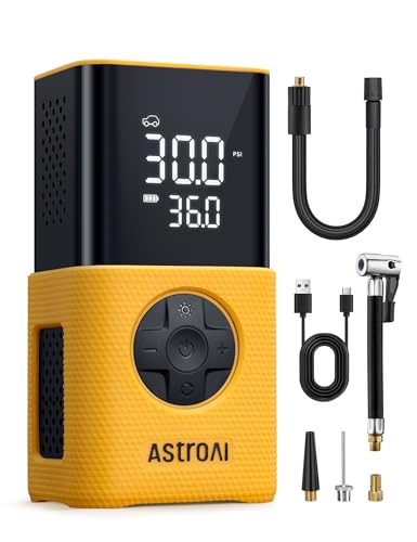 AstroAI Tire Inflator L7S Portable Air Compressor Cordless Bike Air Pump with Digital Dual Values Display, 150 PSI Car Tires Pump with LED Lights Air Pump for Auto, Motorcycles, Bikes, Balls
