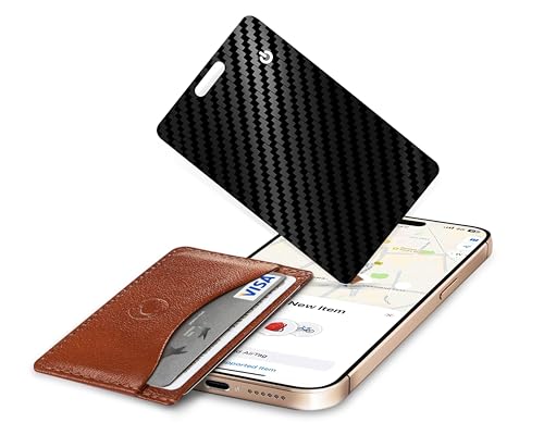 Wallet Tracker Card, Slim Rechargeable Bluetooth Item Locator, Smart Finder Compatible with Apple Find My for Wallet, Luggage, Passport, IP68 Waterproof (iOS Only) (Carbon Fiber Black)