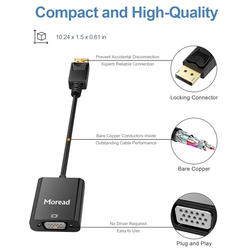 DisplayPort (DP) to VGA Adapter, Gold-Plated Display Port to VGA Adapter (Male to Female) Compatible with Computer, Desktop, Laptop, PC, Monitor, Projector, HDTV - Black