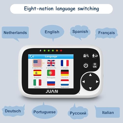 JUAN Baby Monitor with Camera and Audio, No WiFi 100% Private, 3500mAh Long Battery, 1000ft Range Connection, Remote Pan-Tilt-Zoom, Crystal Night Vision, 2-Way Talk for Newborn Infant
