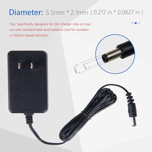 24V Charger for Ride On Car, 24 Volt Kids Battery Charger with Charging Indicator Light for Baby Carriage Ride Toy, 500mA Supply Power Adapter