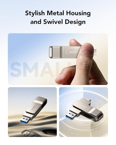 Lexar D40E 128GB Dual USB 3.2 Gen 1 Type-C Jump Drive, USB-C Flash Metal Housing Swivel Design Thumb Drive (Champagne Silver)